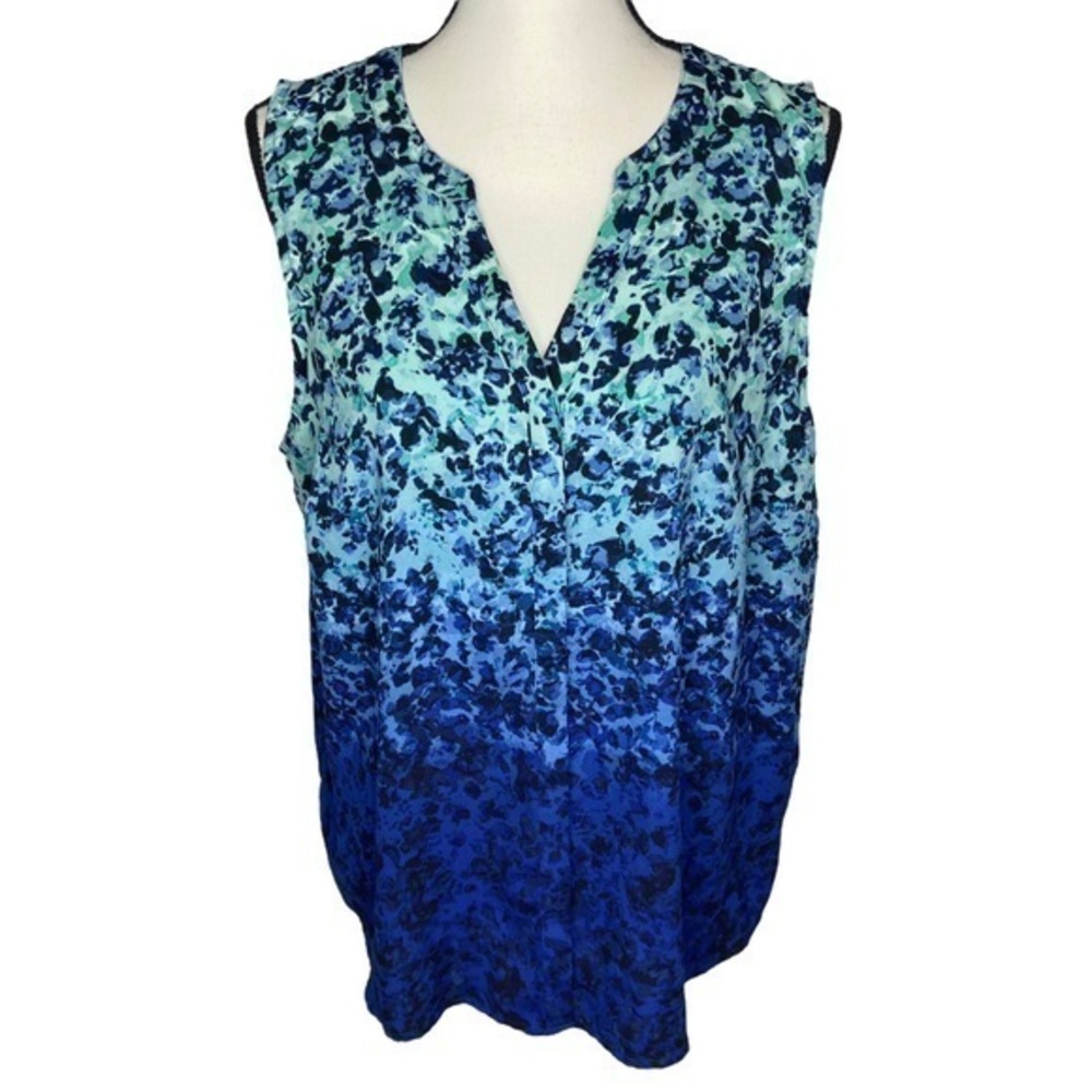 Apt‎ 9 Essentials Top Blue and Black Ombre Button Down Sleeveless Top Size XL